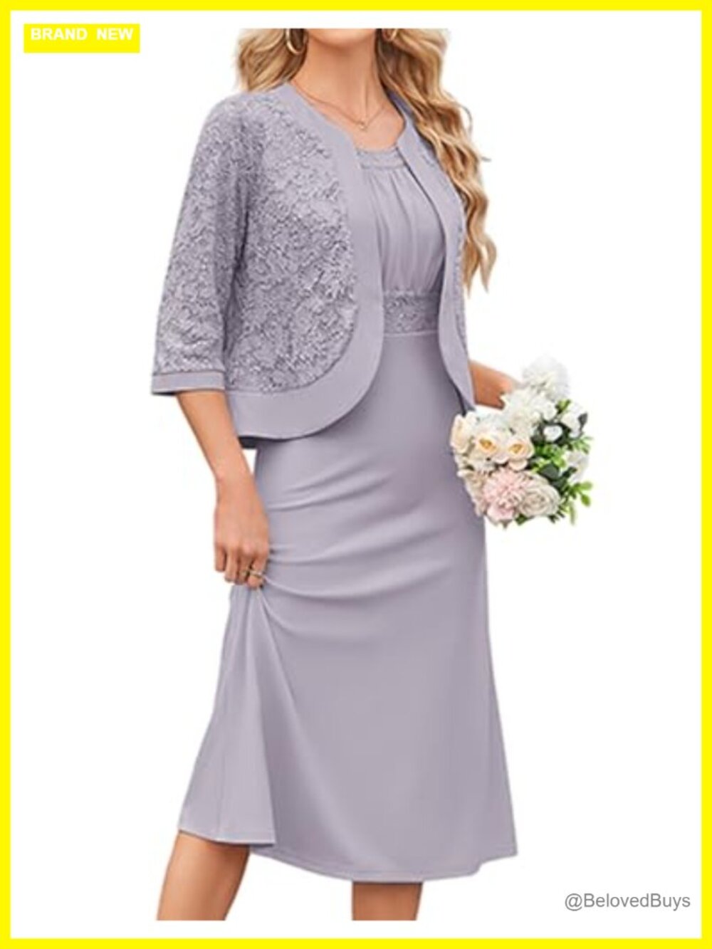 Lace Sequin Two-Piece Formal Wedding Guest Dress with Cardigan